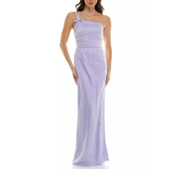NWT Juniors' Violet Weekend Pearl Embellished One Shoulder Gown sz 7/8 - Picture 6 of 8